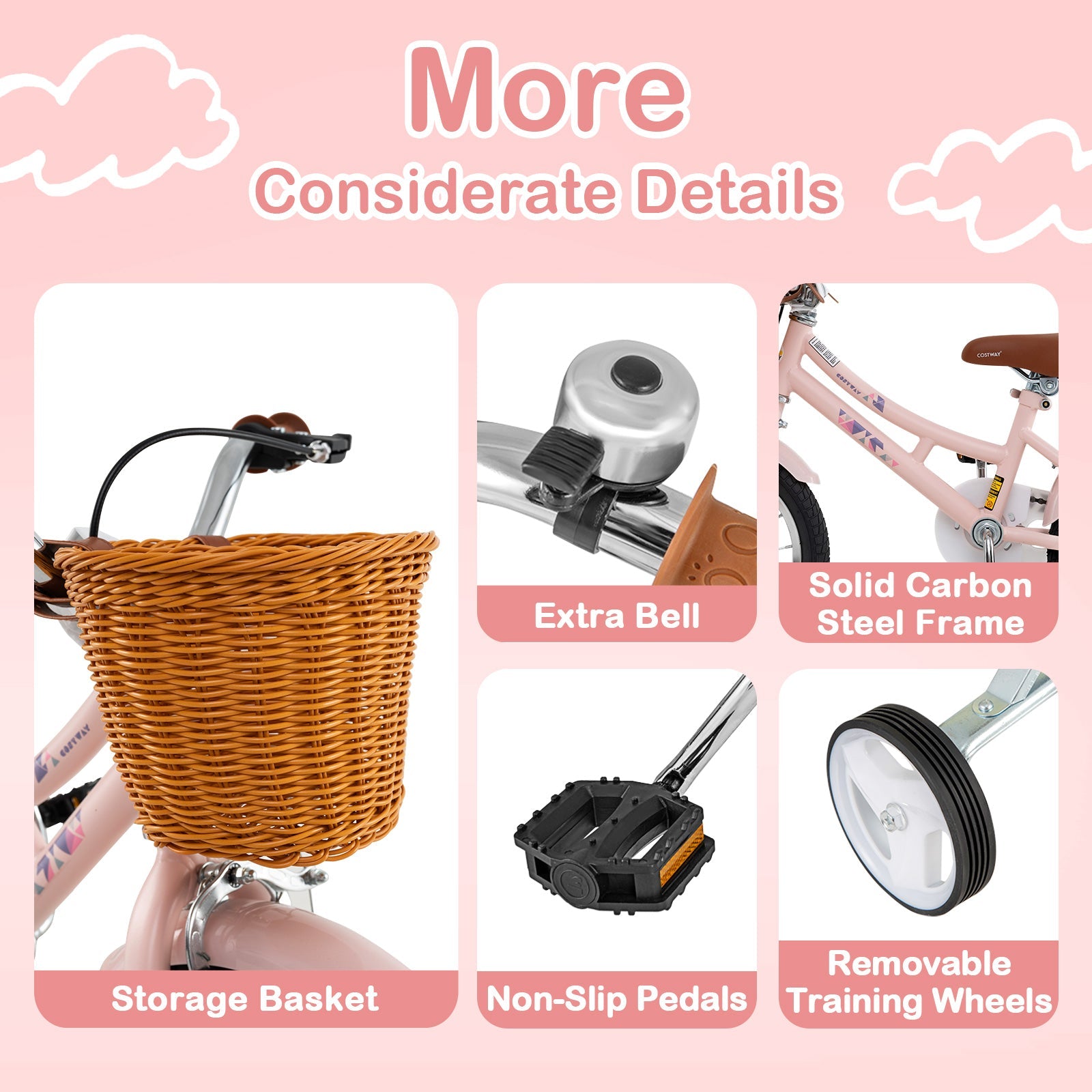 14 Inch Kids Bike Retro Bicycle with Adjustable Height and Basket for Ages 3-5 Years Old-