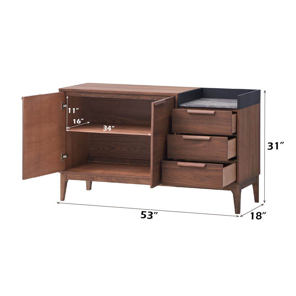 Bevis - Server - Green Fabric & Walnut