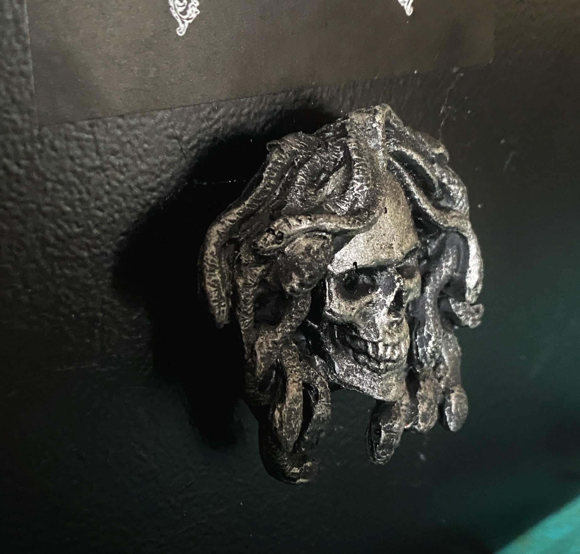 Medusa Skull Magnet, Hand Painted Resin Sculpture | Mythic Fantasy Decor | Medusa Skull Magnet for Fantasy and Gothic Decor