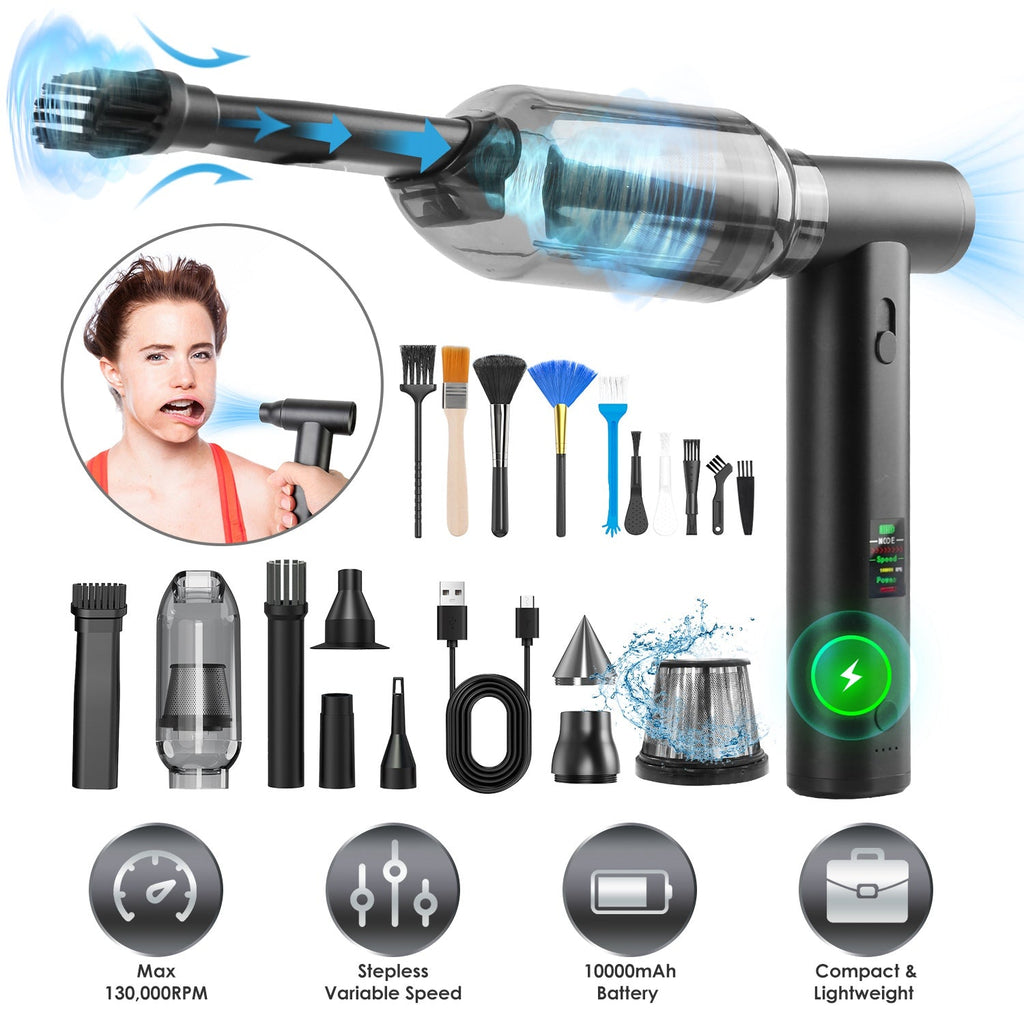 Compressed Air Duster Brushless Motor 130000RPM Stepless Variable Speed 1WmAh Battery Cordless Dust Blower Vacuum Cleaner Portable Jet Dry Blower for