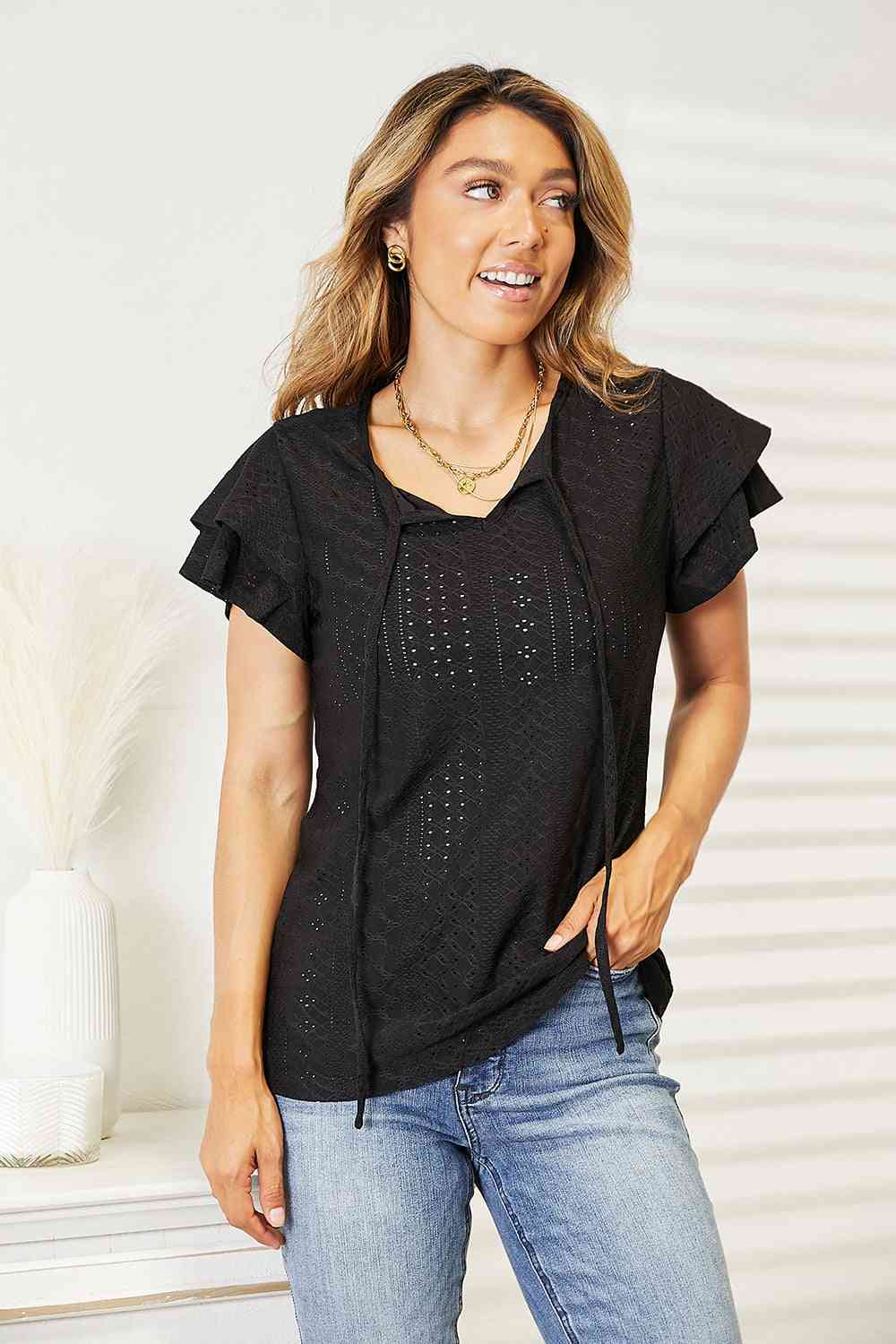Flutter Sleeve Top – Exquisite Elegance Women's Blouse