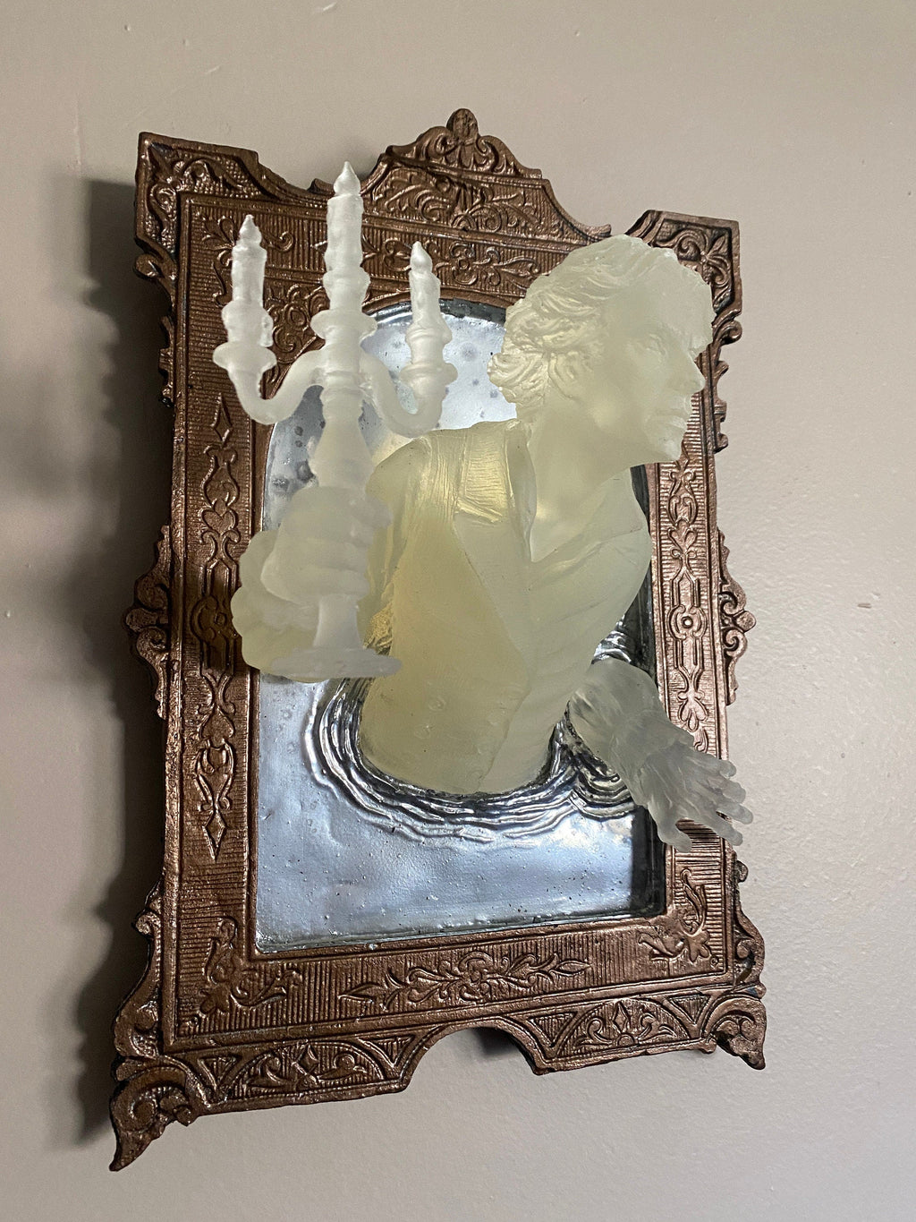 Gentleman Ghost in the Mirror Wall Plaque, Large Version, Glow in the Dark | Victorian Gothic Wall Art | for Halloween and Spooky Home Decor