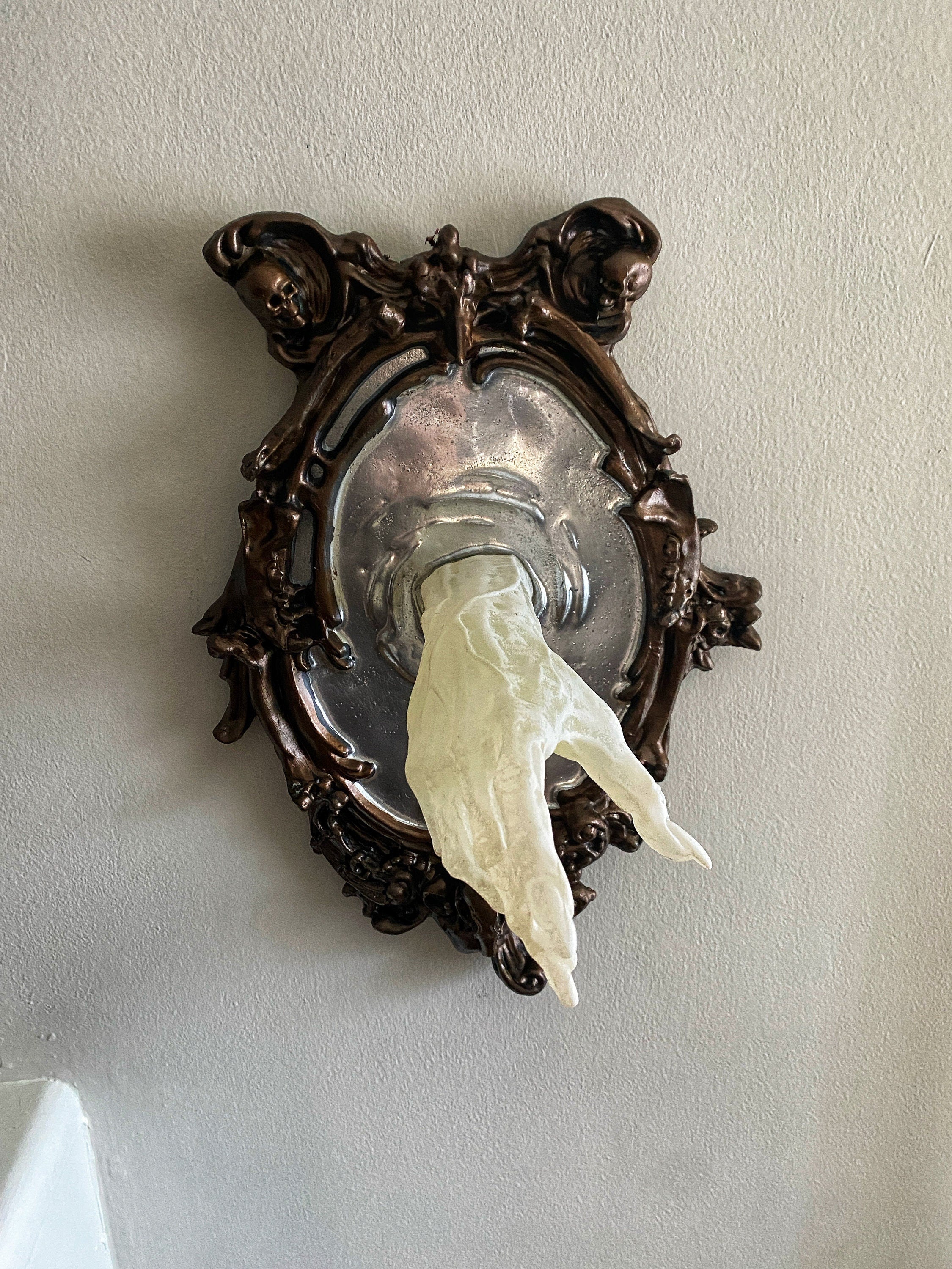 Spectral Hand Wall Plaque, Large White Version, Resin | Victorian Gothic Haunted Wall Art |Ghost Hand for Halloween, Spooky Home Decor