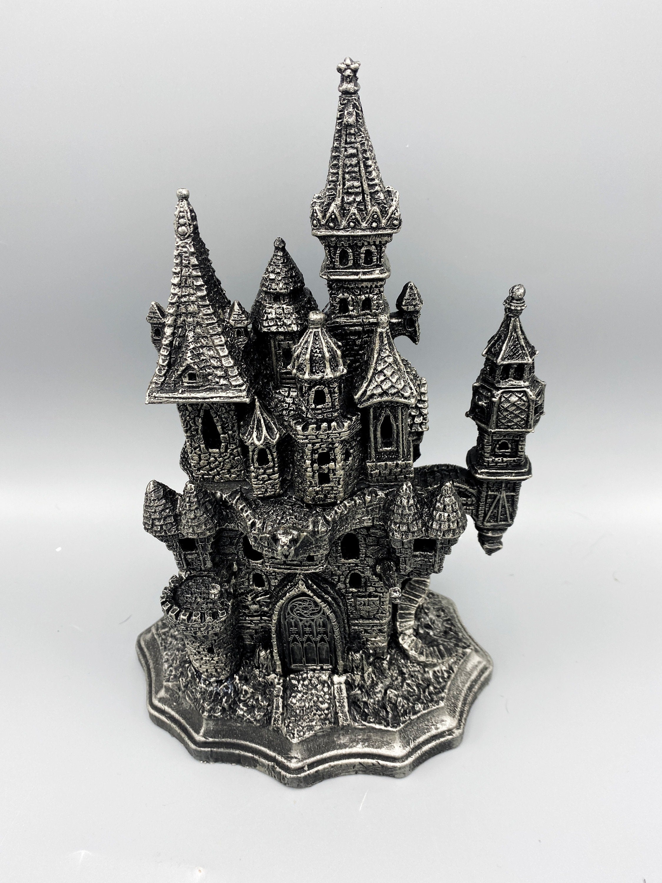 Castle Dracula, Gothic Hand Painted Resin Sculpture with LED Tea Light |Vampire Lair Gothic Statue |Gift for Gamers and Spooky Home Decor