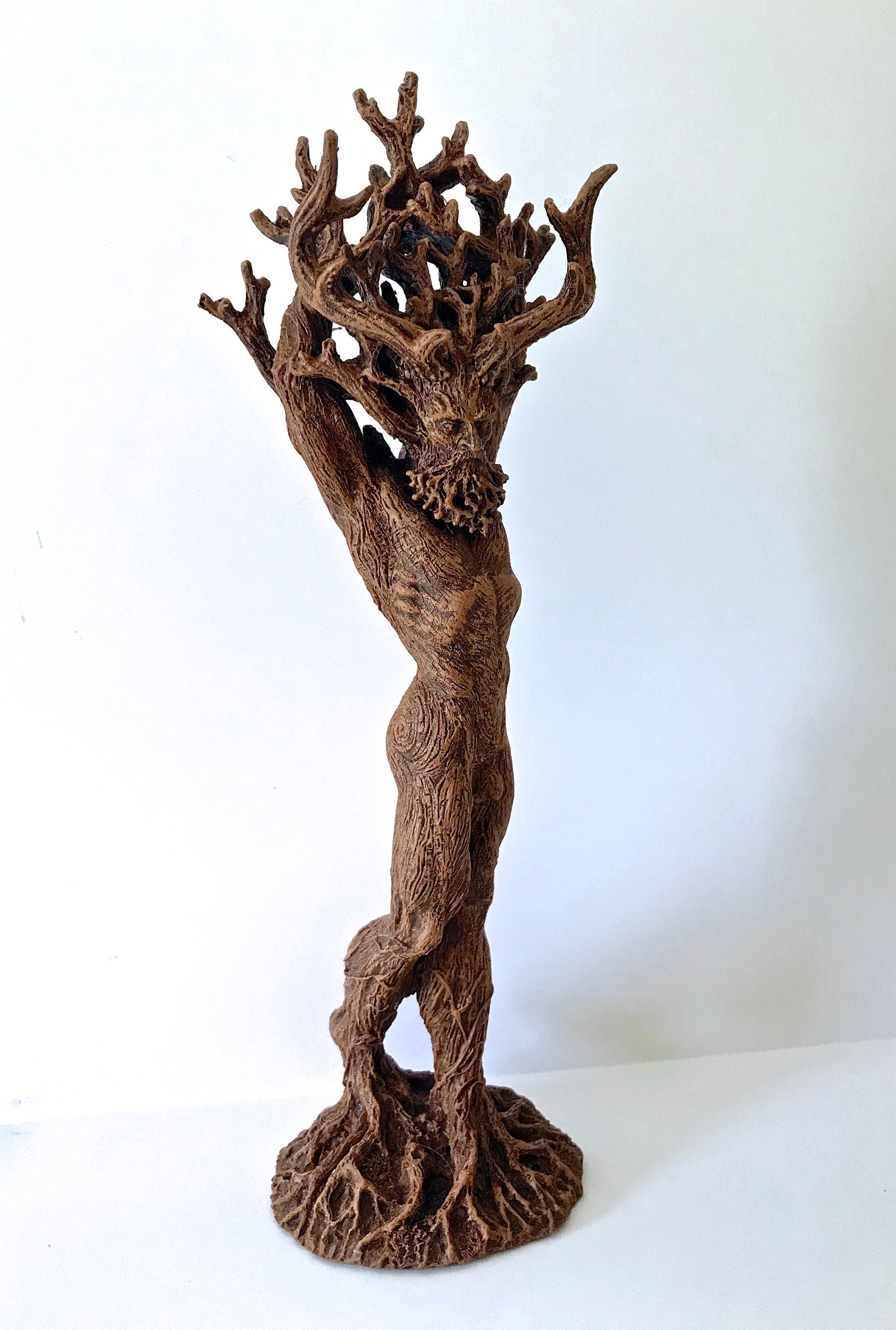 Green Man/ Cernunnos Hand Painted Resin Sculpture | Mythical Forest Creature Figurine | 15” Woodland God Altar Statue for Nature Lovers