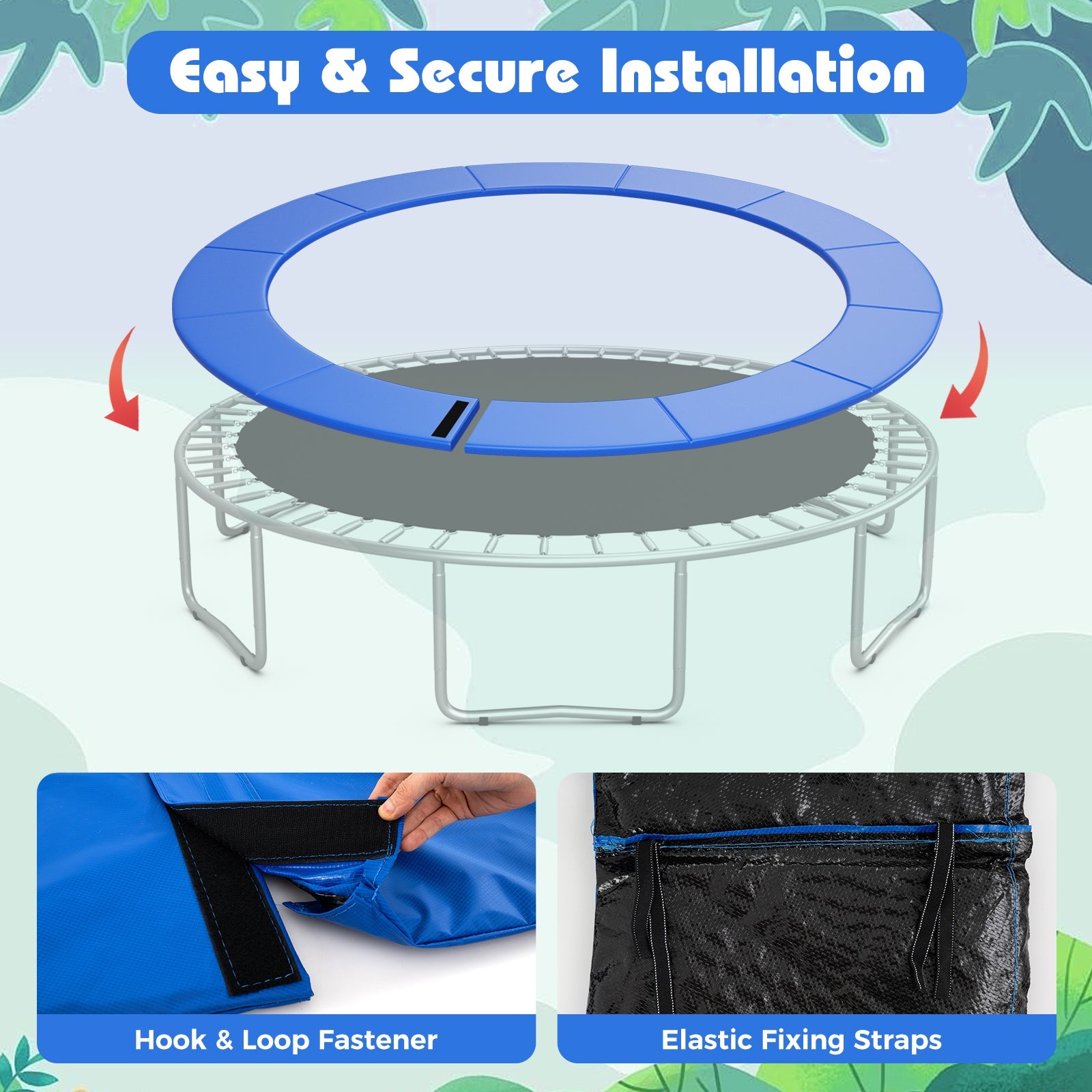 15 Feet Trampoline Pad Replacement Safety Pad with Fixing Straps (Blue)