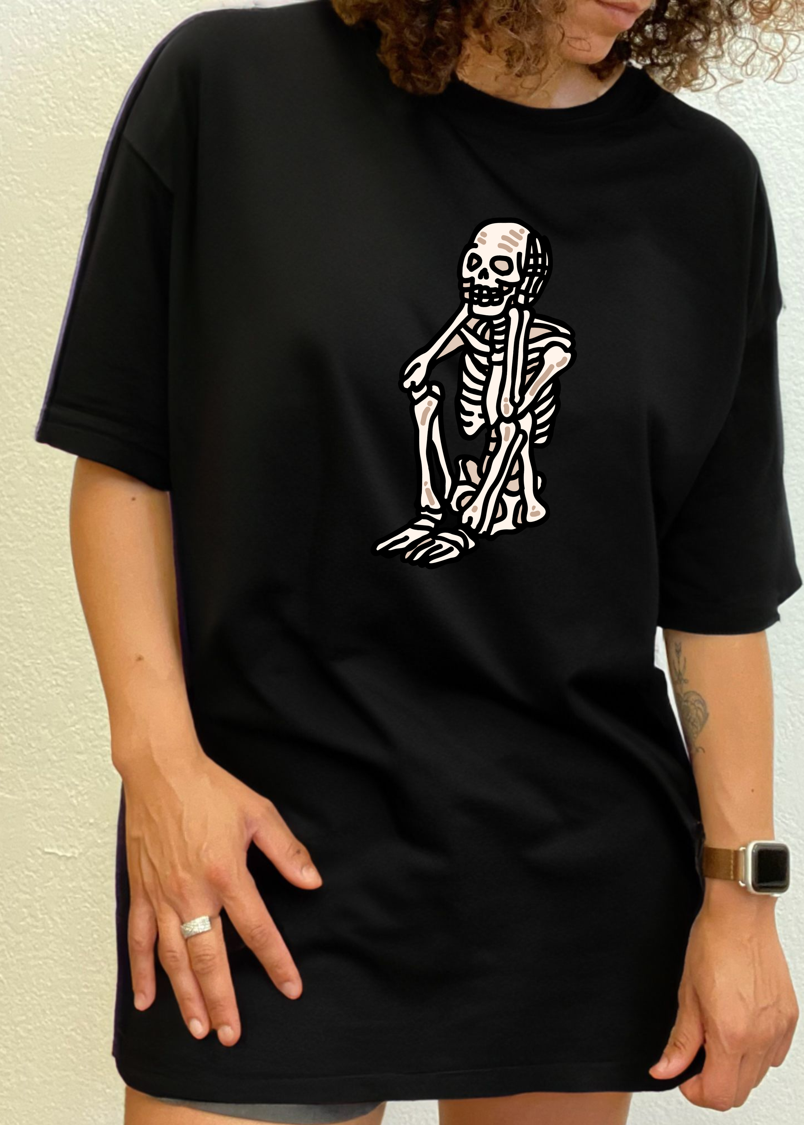 Sad Skeleton Halloween Unisex Bamboo Viscose/Organic Cotton Short Sleeve Graphic T-Shirt