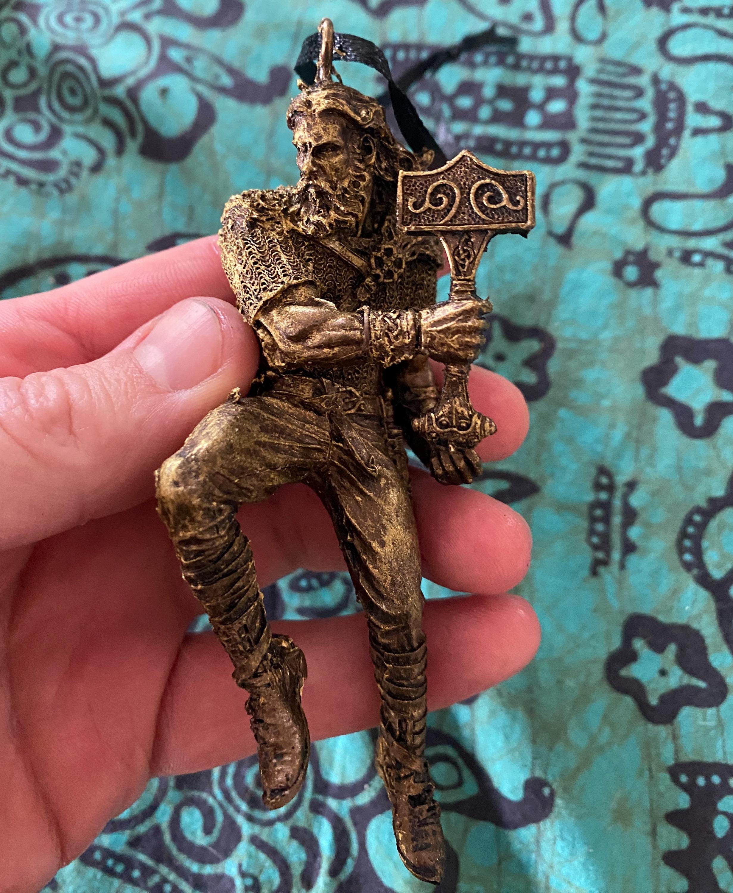 Thor Ornament, Hand Painted Resin Sculpture | Norse Mythology Figurine |Myths and Legends God of Thunder Ornament, Fantasy Art Holiday Decor