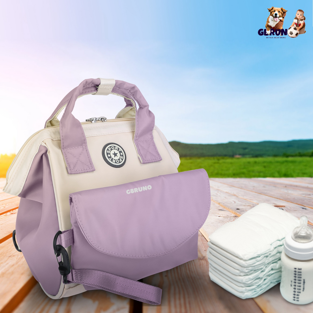 Baby Nappy Diaper Bag with 6 Pockets Burp Cloth Adjustable Shoulder Strap Detachable Small Bag Multifunctional Diaper Changing Bag with 2 Insulated Po