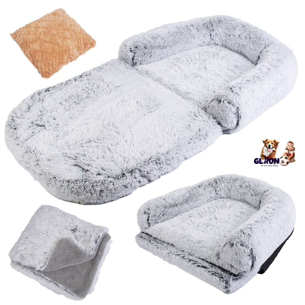 Large Foldable Human Size Dog Bed With Pillow Blanket Flurry Plush Napping Human-Sized Dog Bed Machine Washable Zipped Removable Cover For Pets Kids A