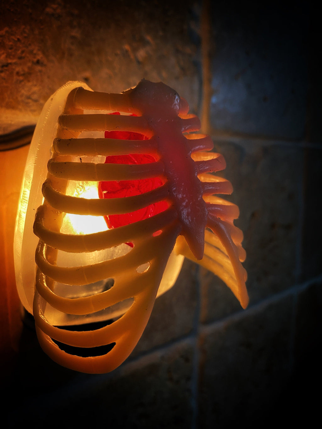 Rib Cage and Heart Nightlight, Hand Painted Resin Sculpture | Gothic Night Light |  Human Anatomy Lighting for Gothic Fantasy Home Decor