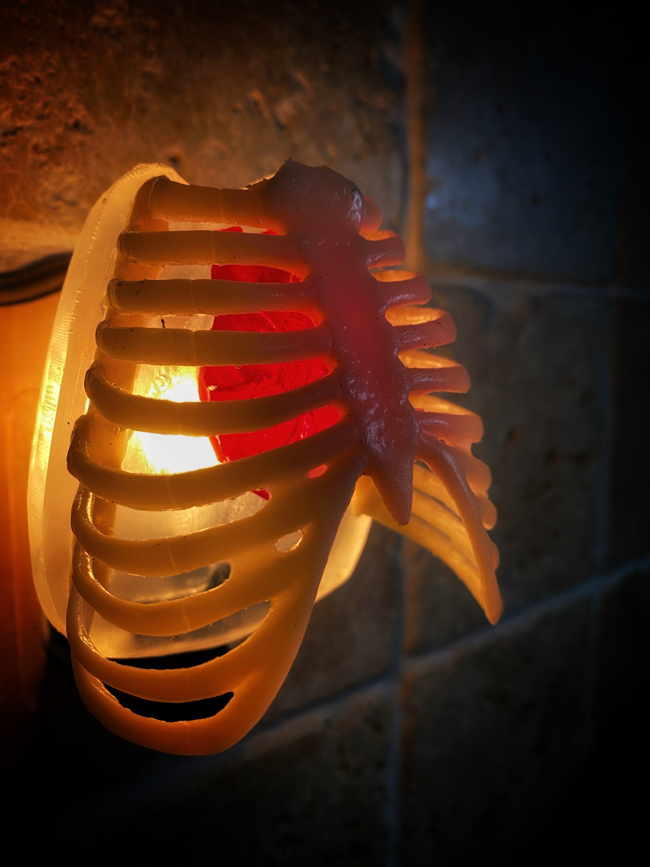 Rib Cage and Heart Nightlight, Hand Painted Resin Sculpture | Gothic Night Light |  Human Anatomy Lighting for Gothic Fantasy Home Decor