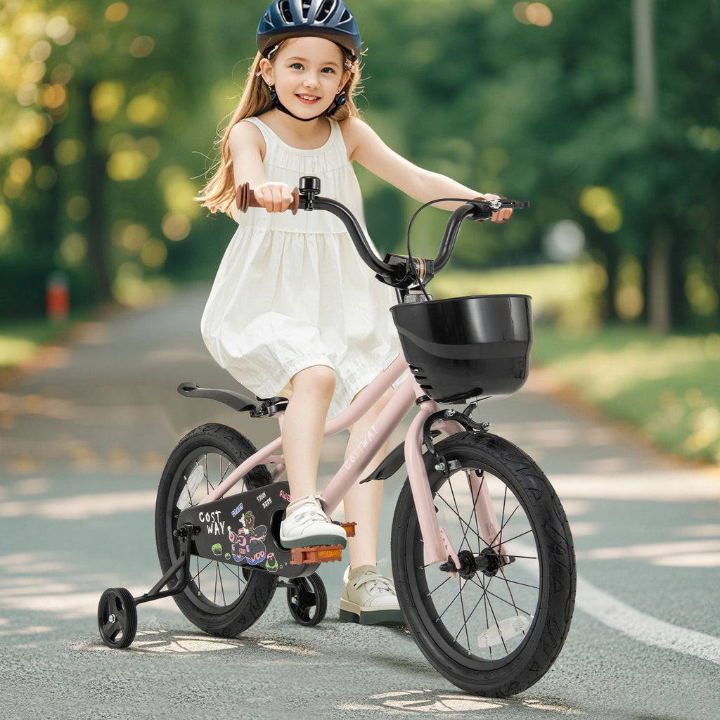 16-Inch Kids Bike with Basket and Adjustable Handlebar for 4-7 Years Old