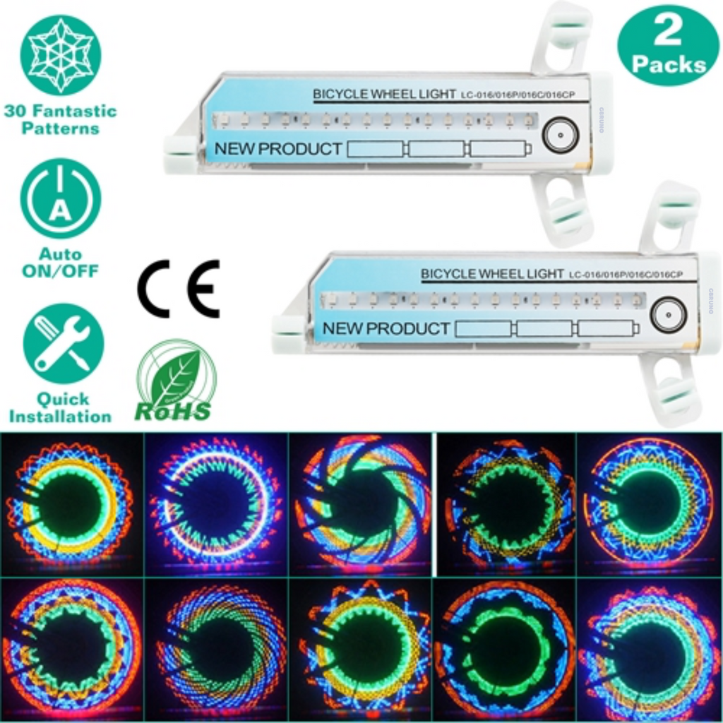 2Pcs 32LEDs Patterns Cycling Lights Rainbow Wheel Tire Flash Lamp Bicycle Colorful LED Wheel Spoke Signal Light w/ 30 Patterns