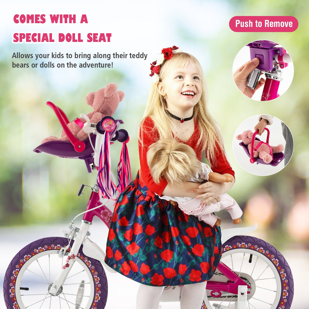 16 Inch Kids Bike with Doll Seat and Removable Training Wheels-16 inches