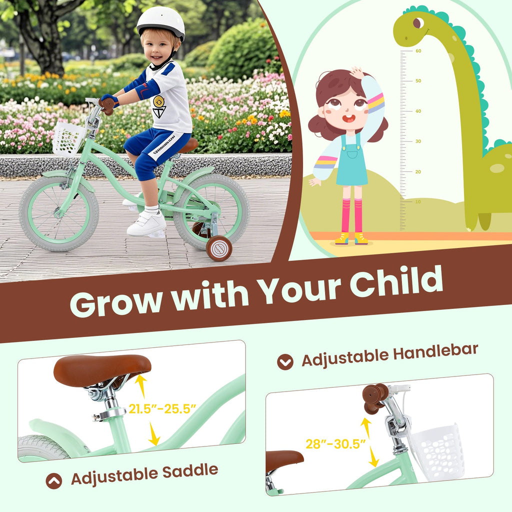 16 Inch Kids Bike with Adjustable Seat and Bell for Kids 3-8 Years Olds-16 inches