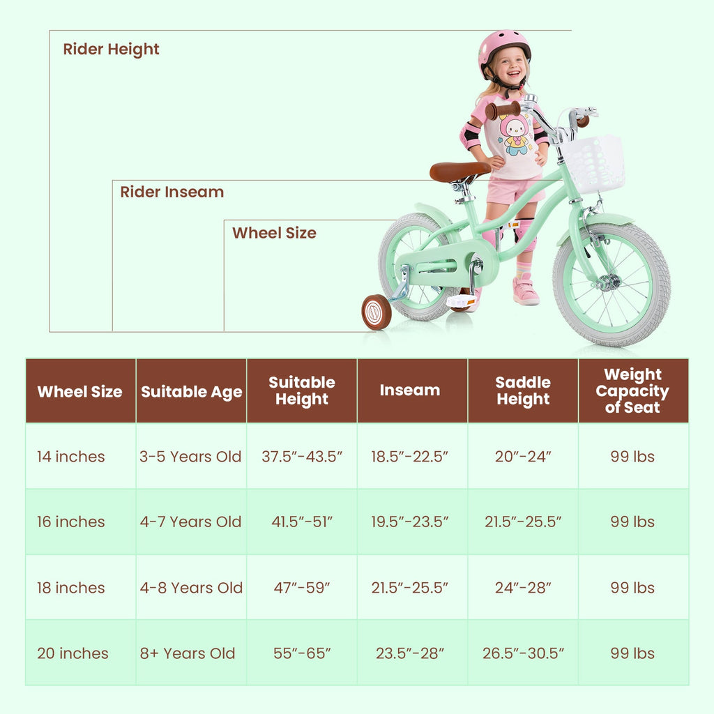 16 Inch Kids Bike with Adjustable Seat and Bell for Kids 3-8 Years Olds-16 inches
