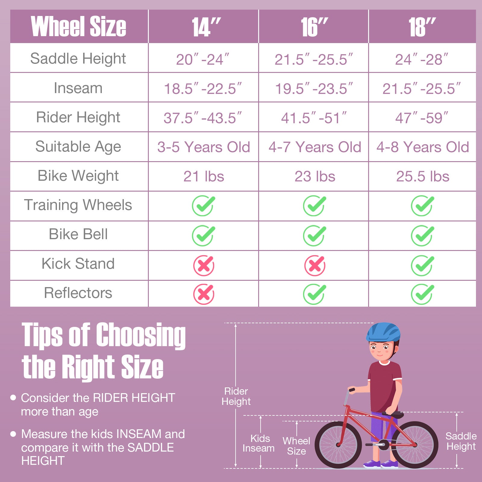 16 Inch Kids Bike with Front Handbrake and 2 Training Wheels-Purple