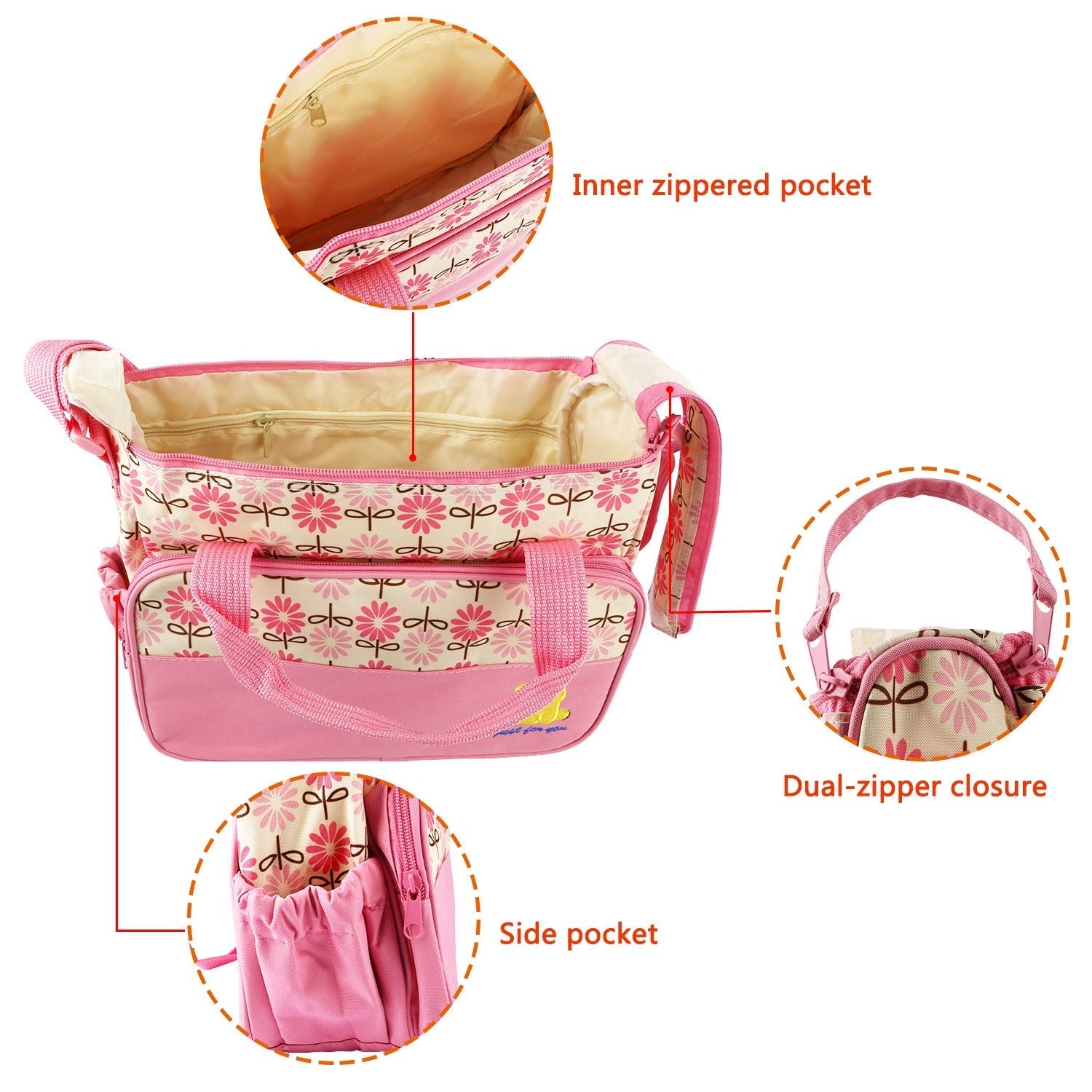 5PCS Baby Nappy Diaper Bags Set Mummy Diaper Shoulder Bags w/ Nappy Changing Pad Insulated Pockets Travel Tote Bags For Mom Dad