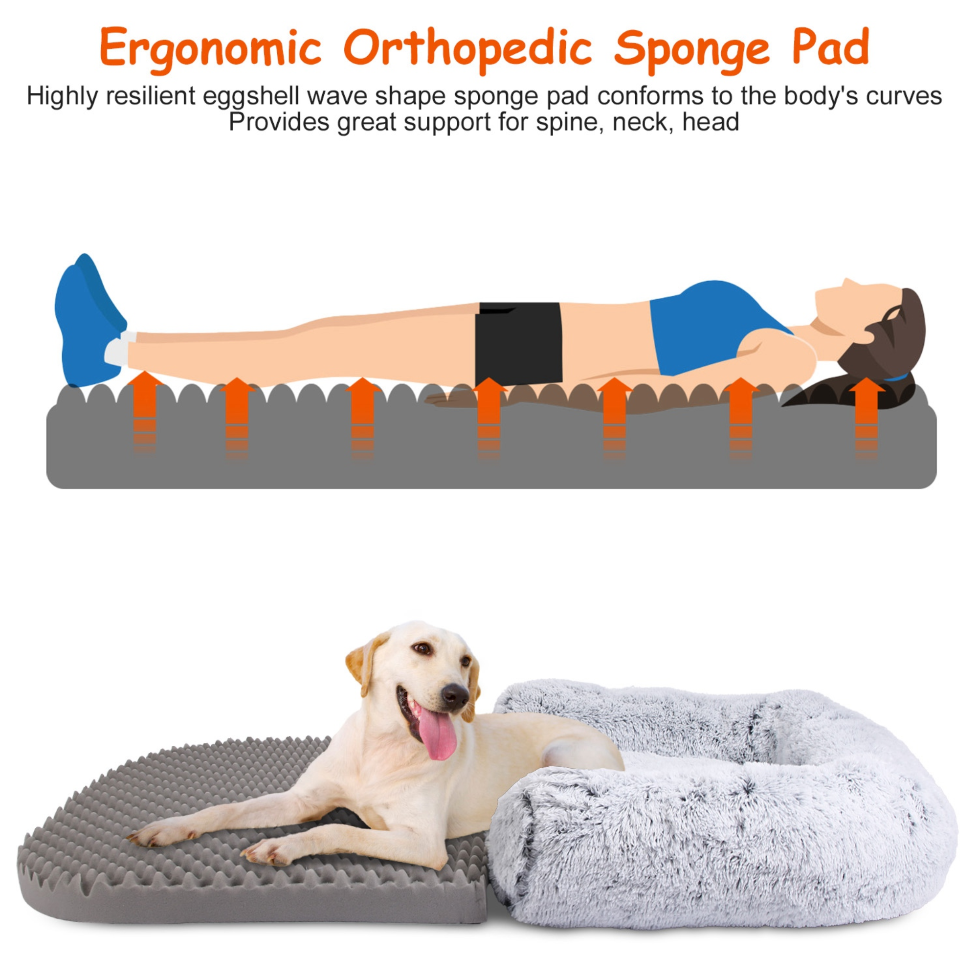 Large Foldable Human Size Dog Bed With Pillow Blanket Flurry Plush Napping Human-Sized Dog Bed Machine Washable Zipped Removable Cover For Pets Kids A
