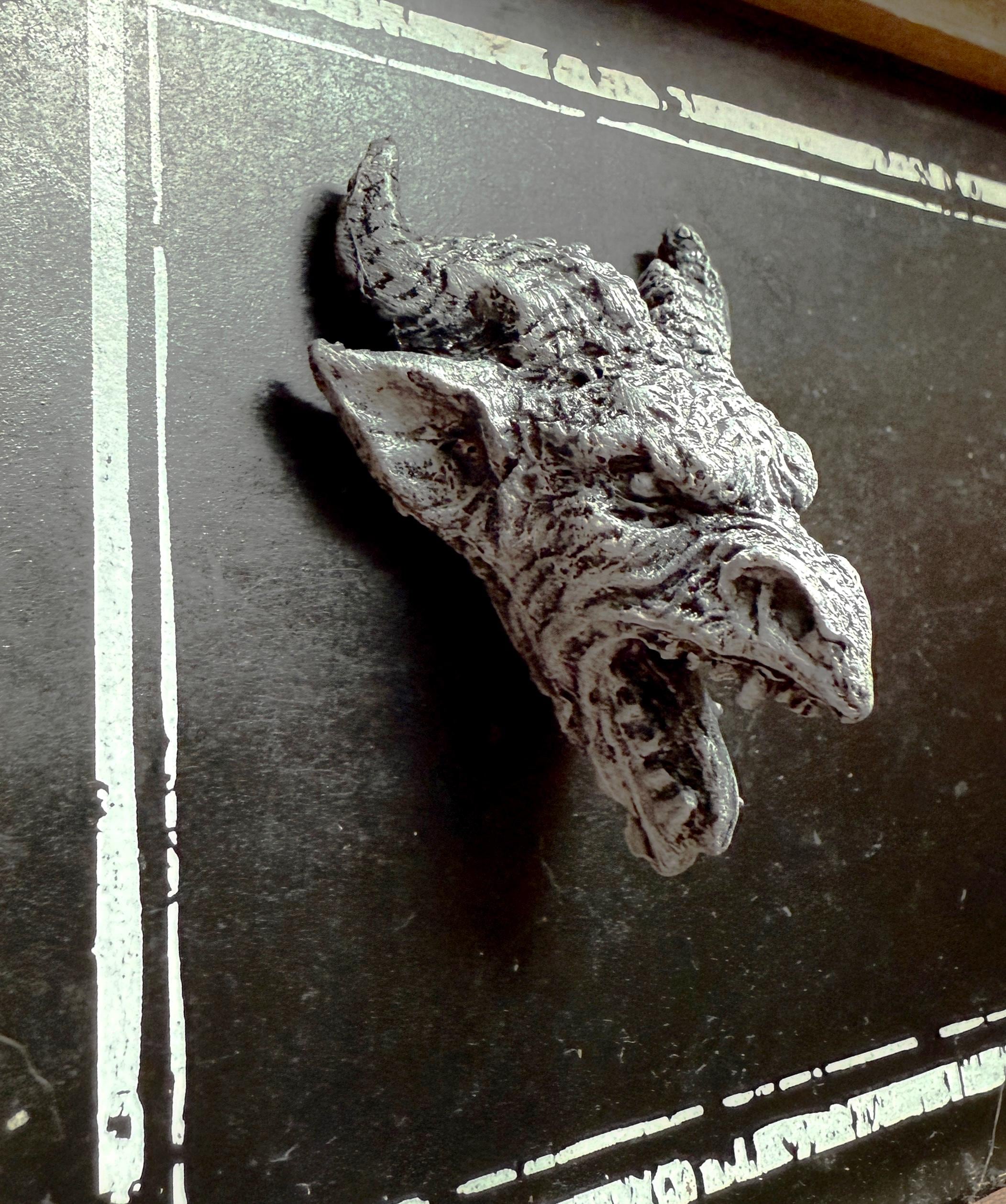Gargoyle Magnet, Hand Painted Resin Sculpture | Gothic Fantasy Decor | Horned Demon Gargoyle Head Magnet for Fantasy and Gothic Decor