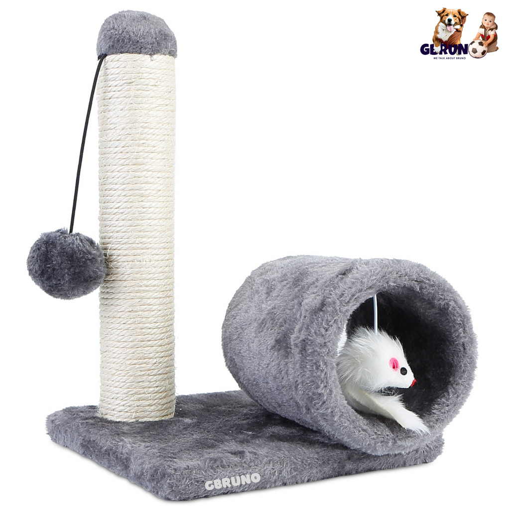 Cat Scratching Post Cat Kitten Sisal Scratch Post Toy w/ Tunnel & Lifelike Mouse Toy Pet Activity Play Fun