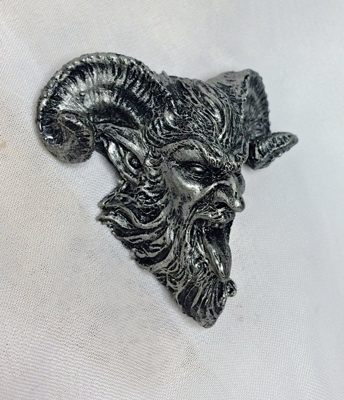 Krampus Magnet, Version 3, Hand Painted Resin Sculpture | Mythic Fantasy Decor | Krampus Head Magnet for Dark Fantasy and Gothic Decor