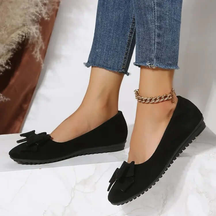Women's Bow Flat Shoes Plus Size - Suede Casual Gommino