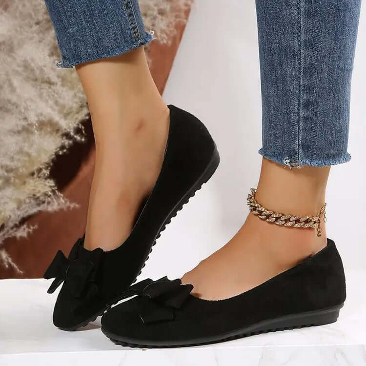 Women's Bow Flat Shoes Plus Size - Suede Casual Gommino
