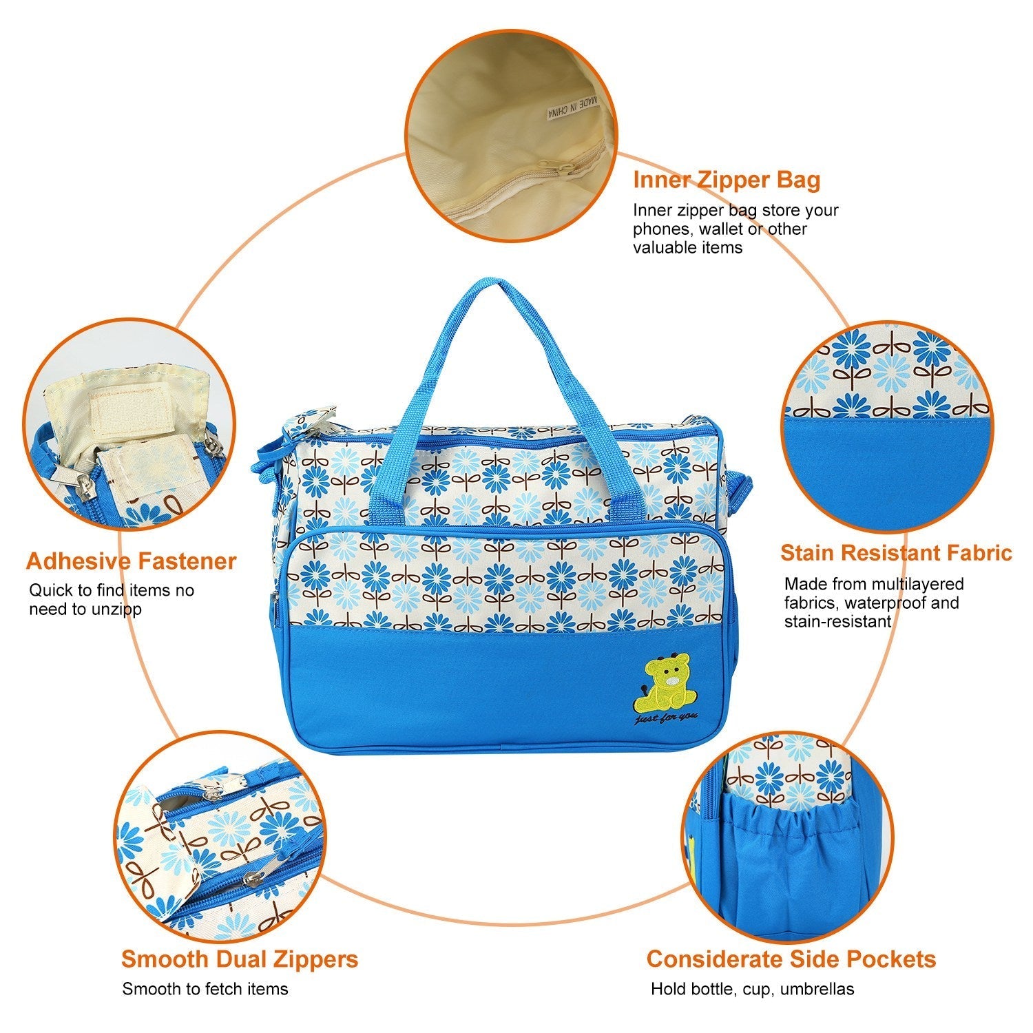 5PCS Baby Nappy Diaper Bags Set Mummy Diaper Shoulder Bags w/ Nappy Changing Pad Insulated Pockets Travel Tote Bags For Mom Dad