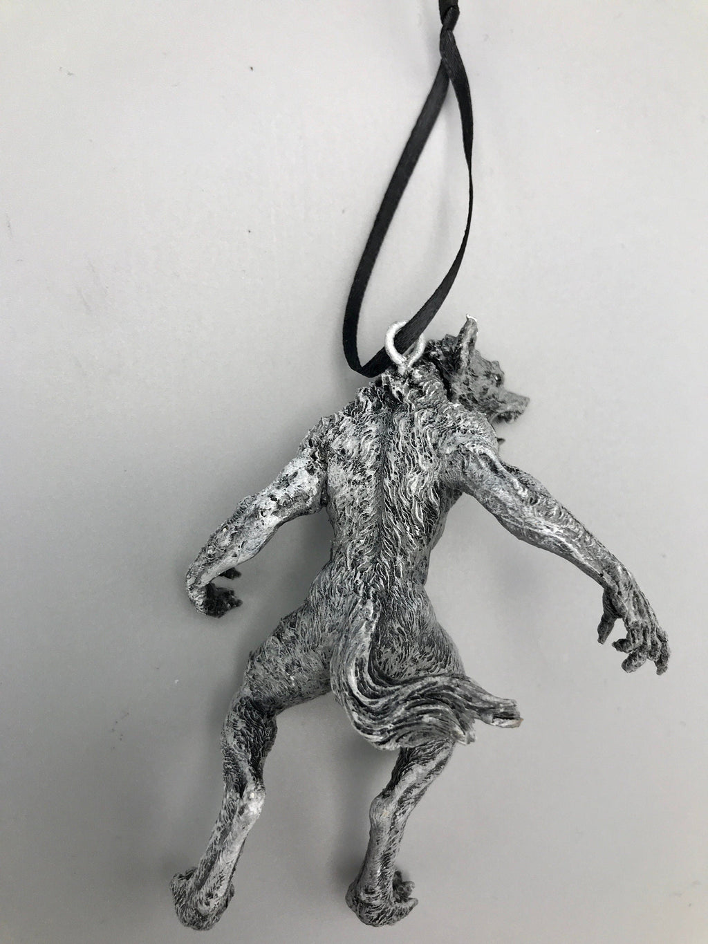 Werewolf Ornament, Grayscale, Hand Painted Resin Sculpture | Gothic Halloween Legendary Monster | Dark Folklore for Spooky Holiday Ornament