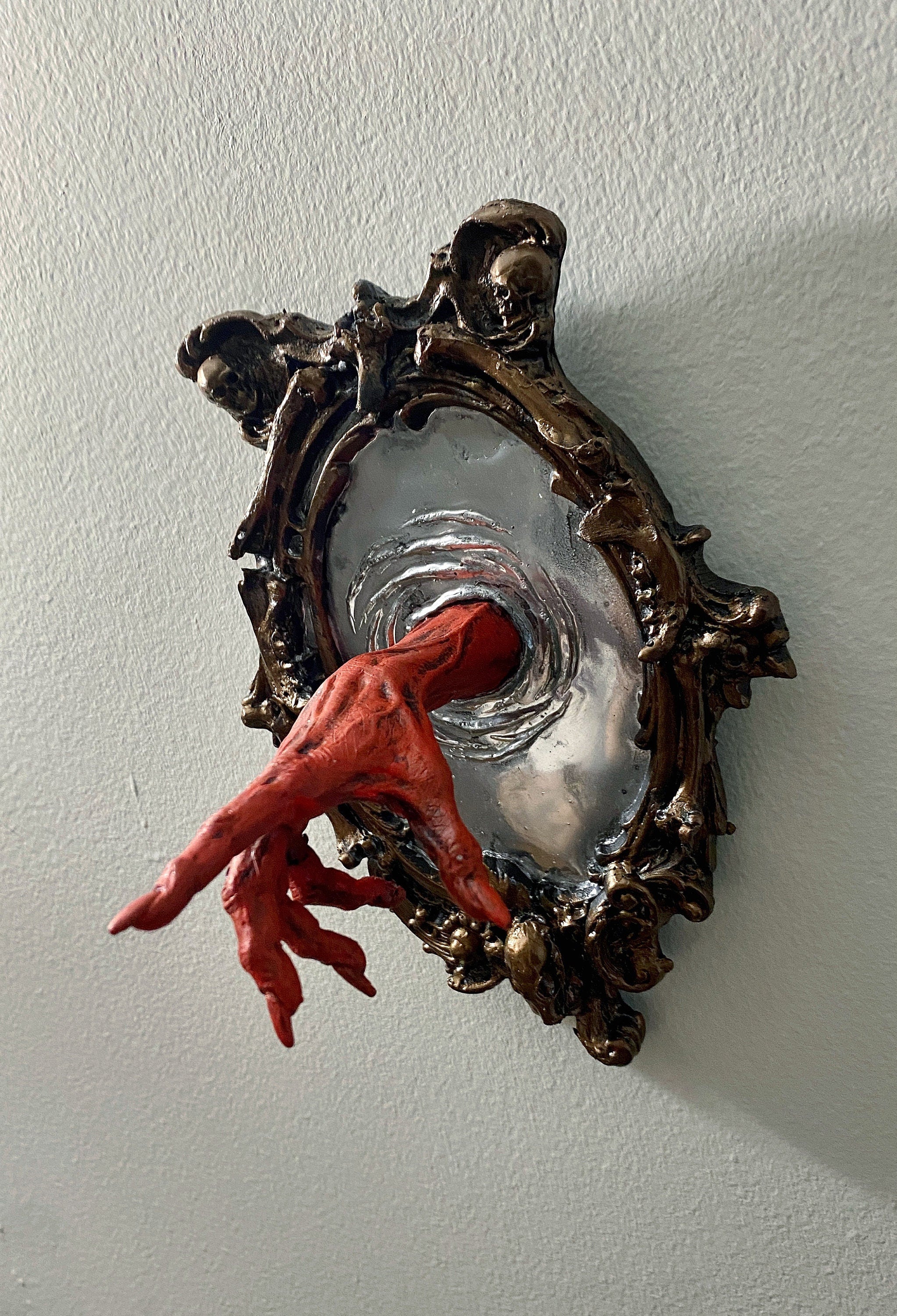 Spectral Hand Wall Plaque, Blood Red Resin Sculpture | Victorian Gothic Haunted Wall Art |Ghost Hand Gift for Halloween, Spooky Home Decor