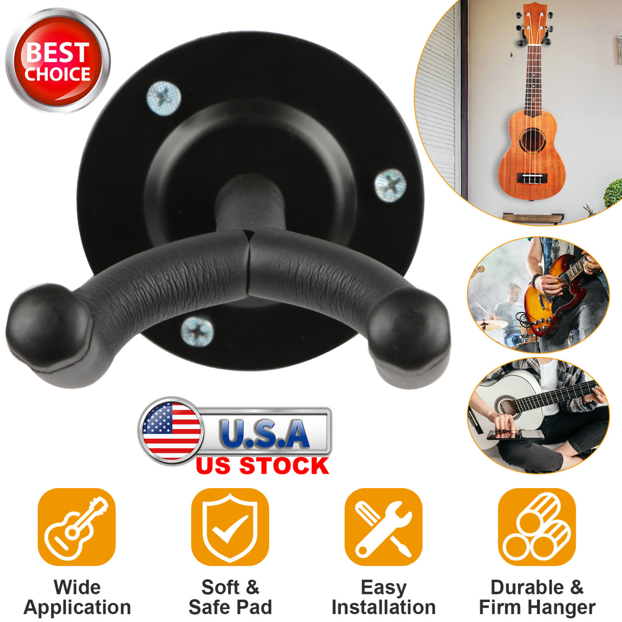 Wall Mount Guitar Hanger Padded Steel Guitar Bracket Holder Hook Rack For Electric Acoustic Bass Guitars