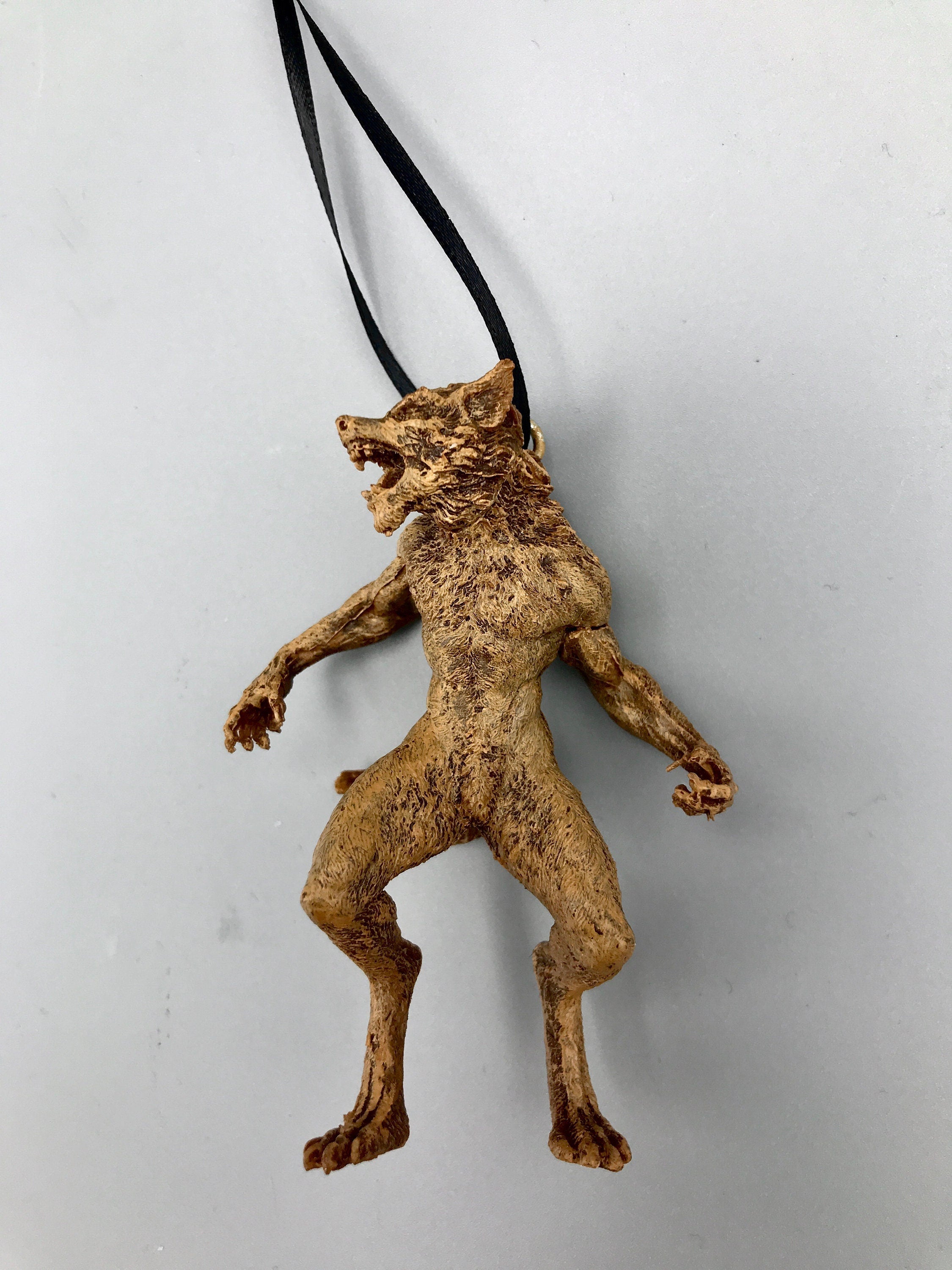 Werewolf Ornament, Brown, Hand Painted Resin Sculpture | Gothic Halloween Legendary Monster | Dark Folklore for Spooky Holiday Ornament