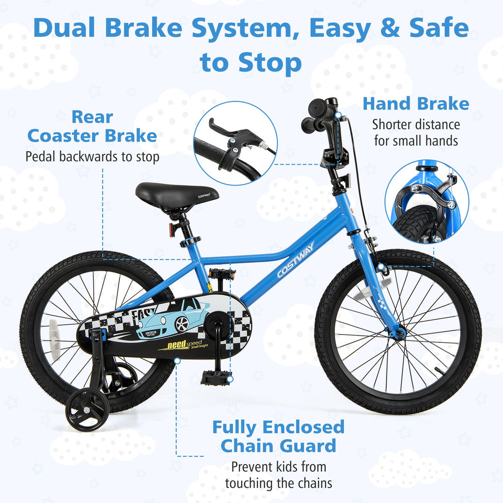 18 Inch Kids Bike with Removable Training Wheels for Aged 4-8 Years Old