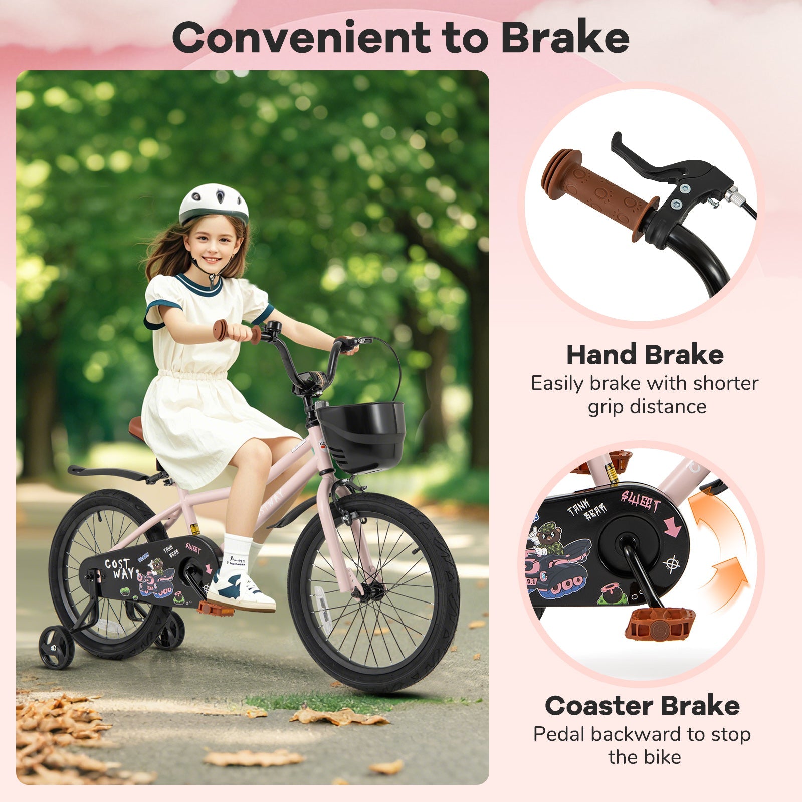 18 Inches Kids Bike with Basket and Adjustable Handlebar for 4-8 Years Old