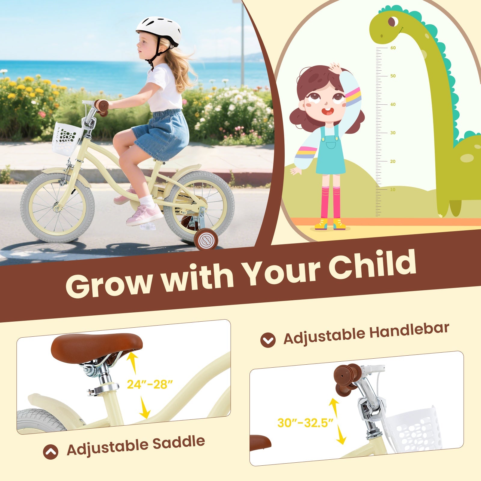 14/16/18 Inch Kids Bike Adjustable with Training Wheels Ages 3-8 Years Olds-18 inches