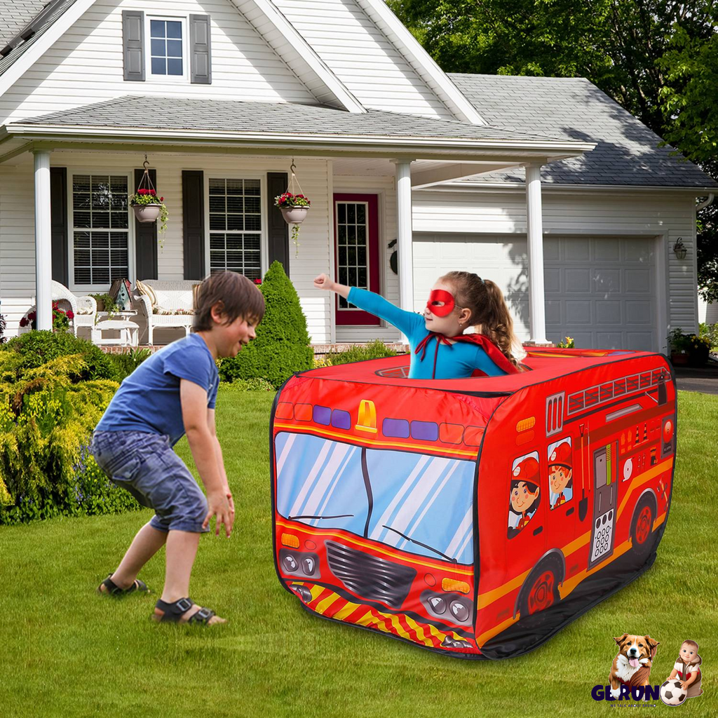Kids Play Tent Foldable Pop Up Fire Truck Tent Portable Children Baby Play House W/ Carry Bag For Indoor Outdoor Use