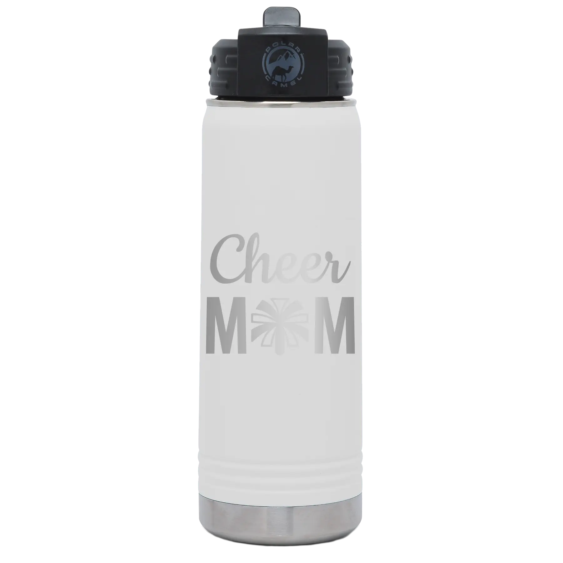 Mom Cheer2 20 oz Water Bottle | White