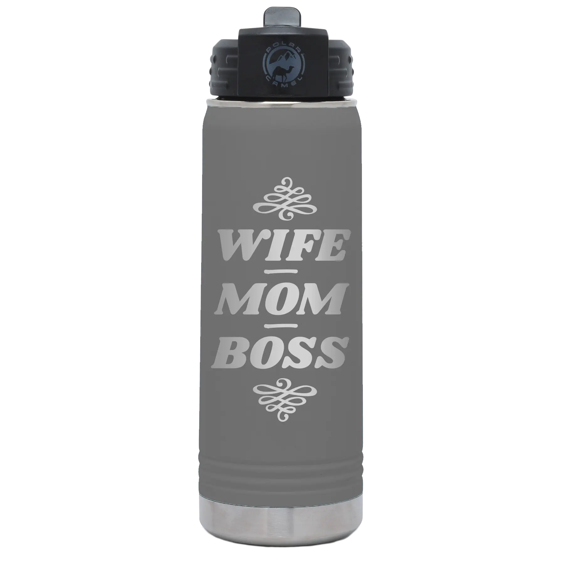 Wife Mom Boss 20 oz Water Bottle | Dark Gray