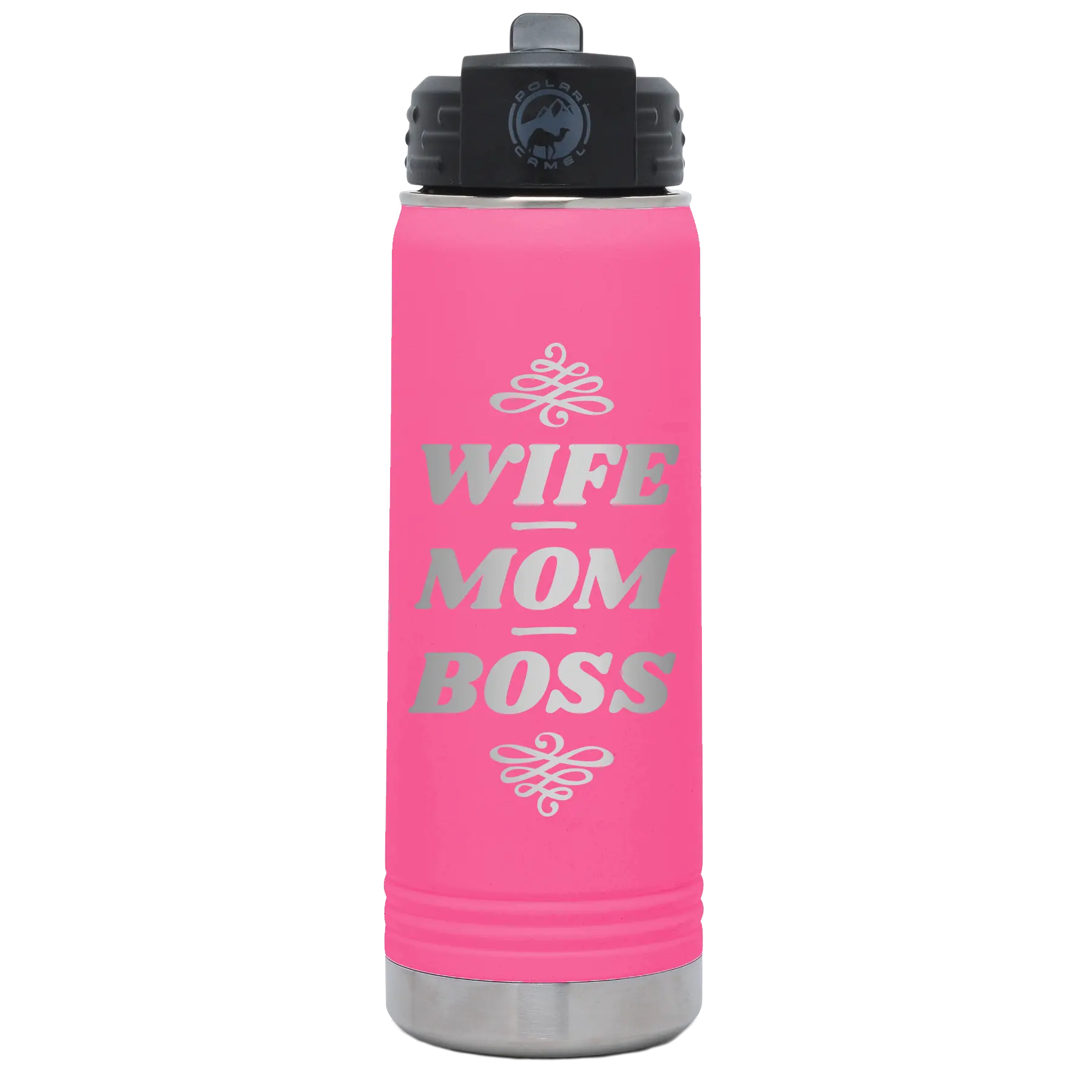 Wife Mom Boss 20 oz Water Bottle | Pink
