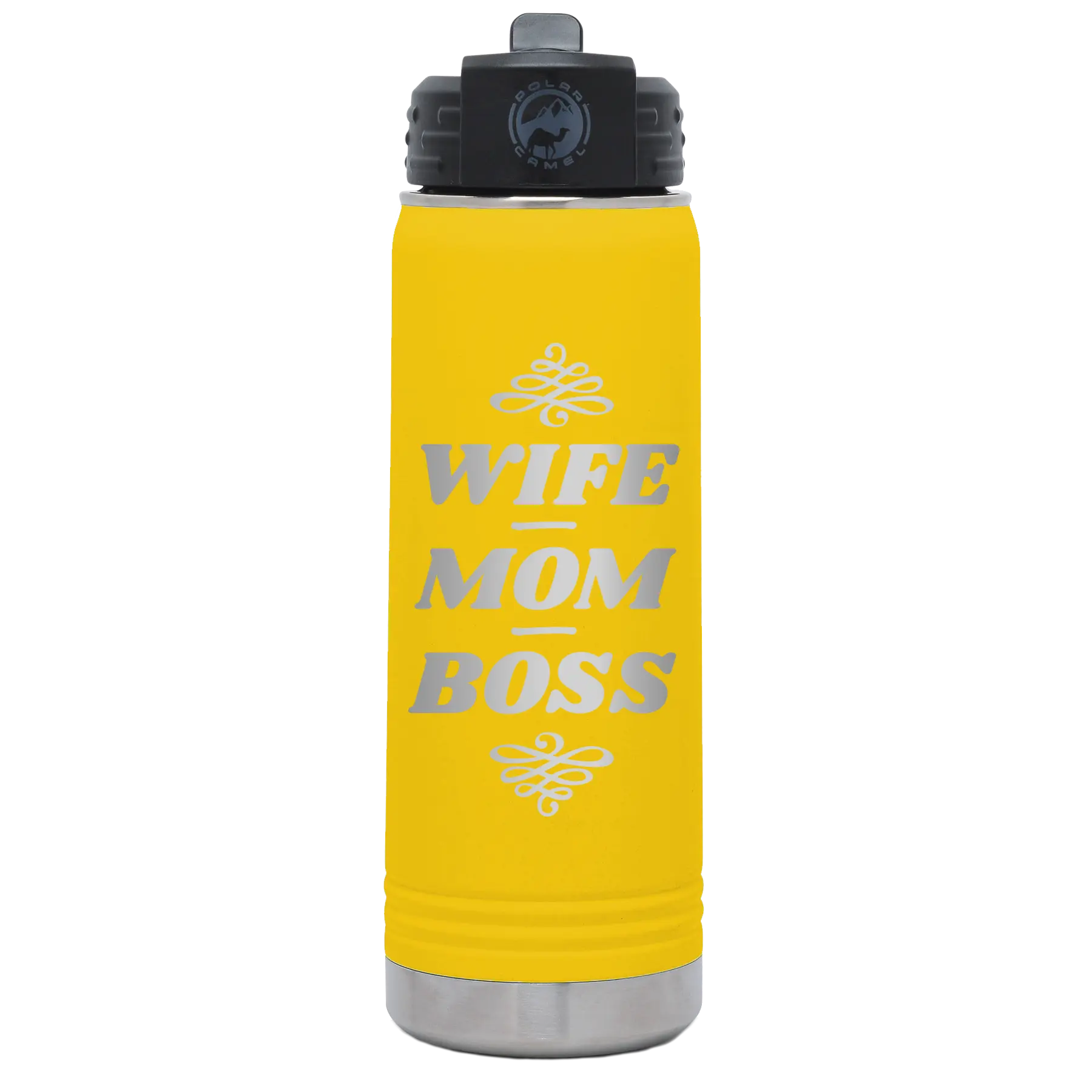 Wife Mom Boss 20 oz Water Bottle | Yellow