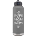 Wife Mom Boss 32 oz Water Bottle | Dark Gray