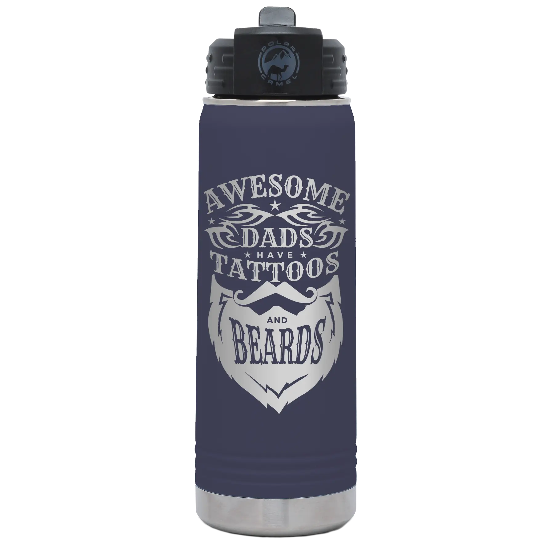 Awesome Dads have Tattoos and Beards 20 oz Water Bottle | Navy