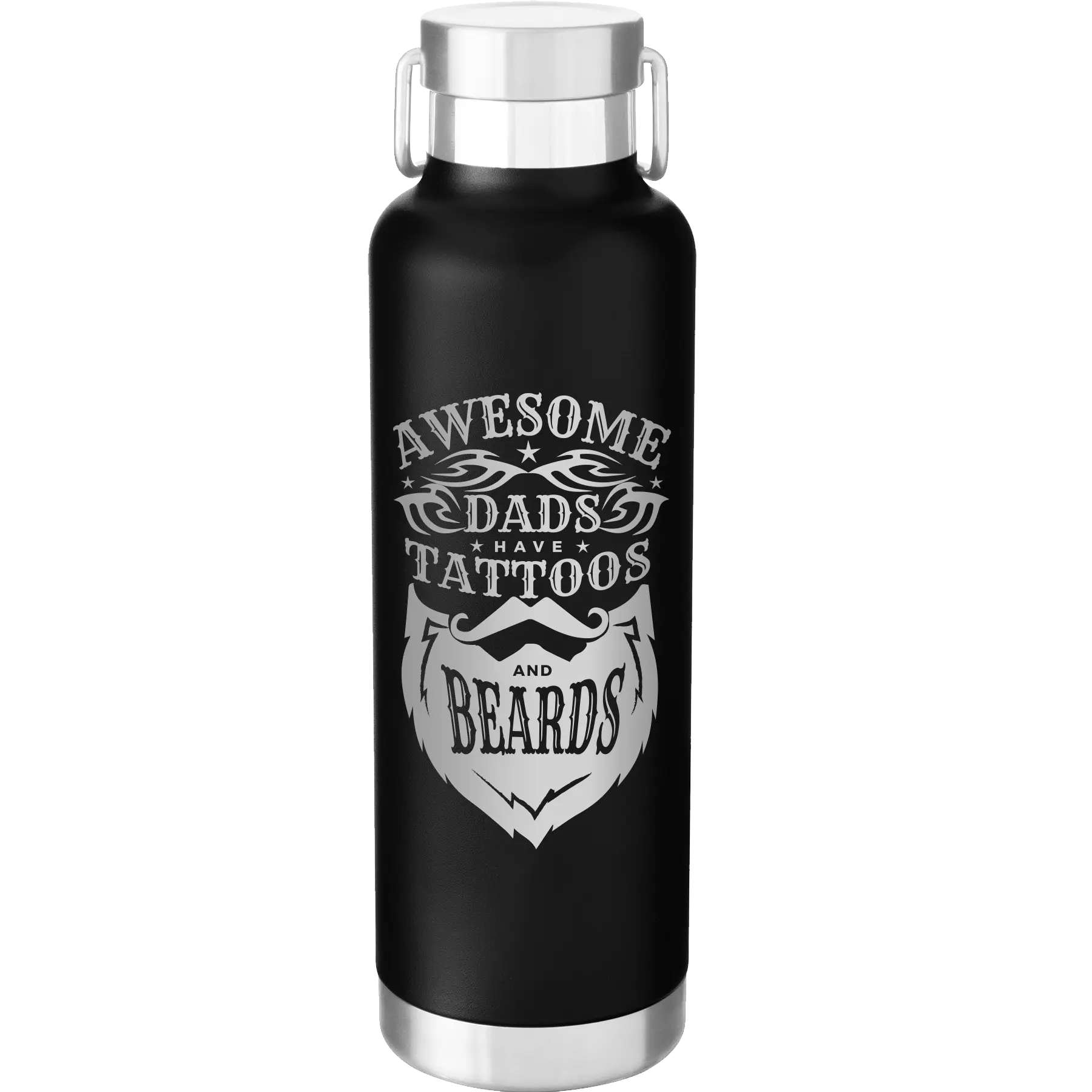 Awesome Dads have Tattoos and Beards 24 oz Water Bottle | Black