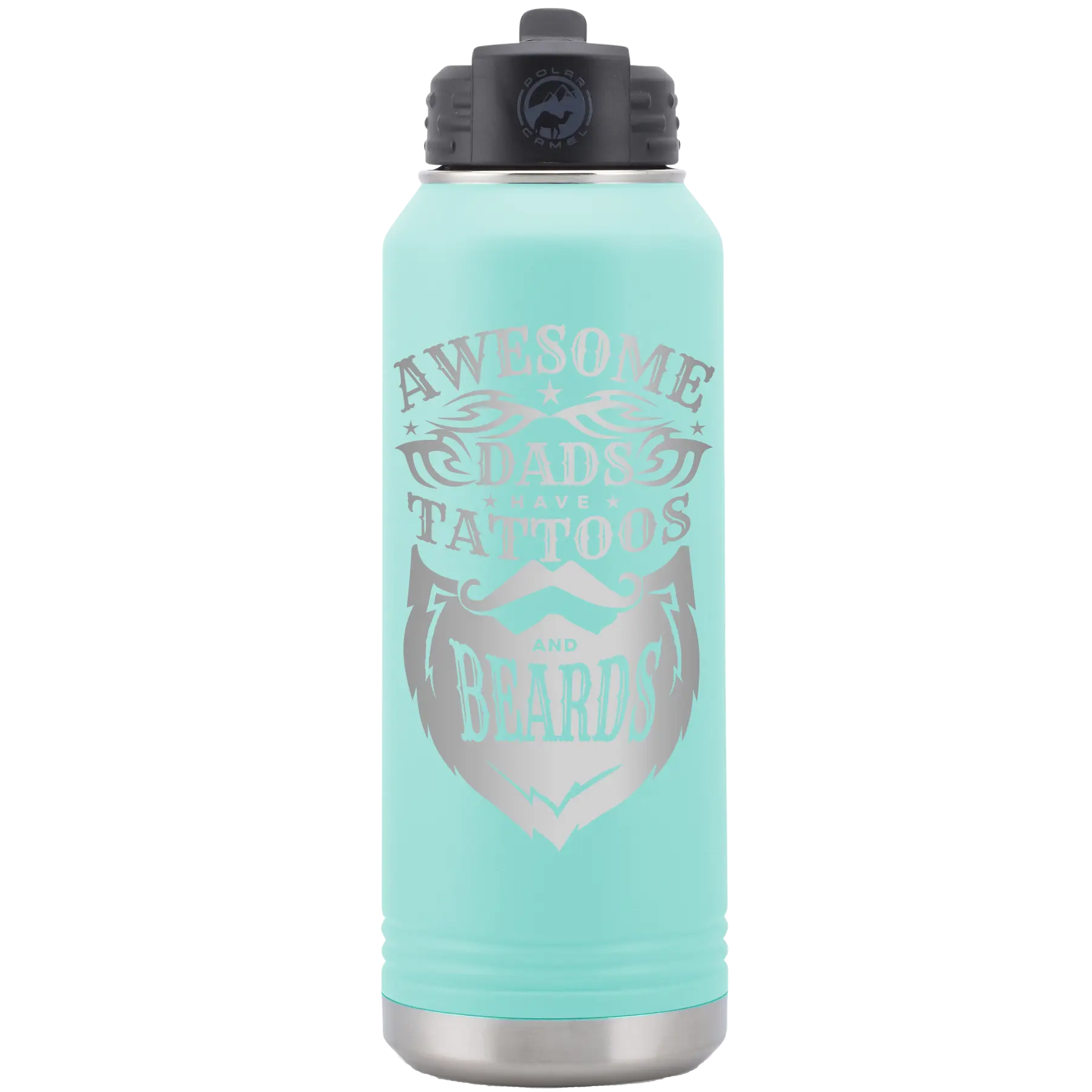 Awesome Dads have Tattoos and Beards 32 oz Water Bottle | Teal