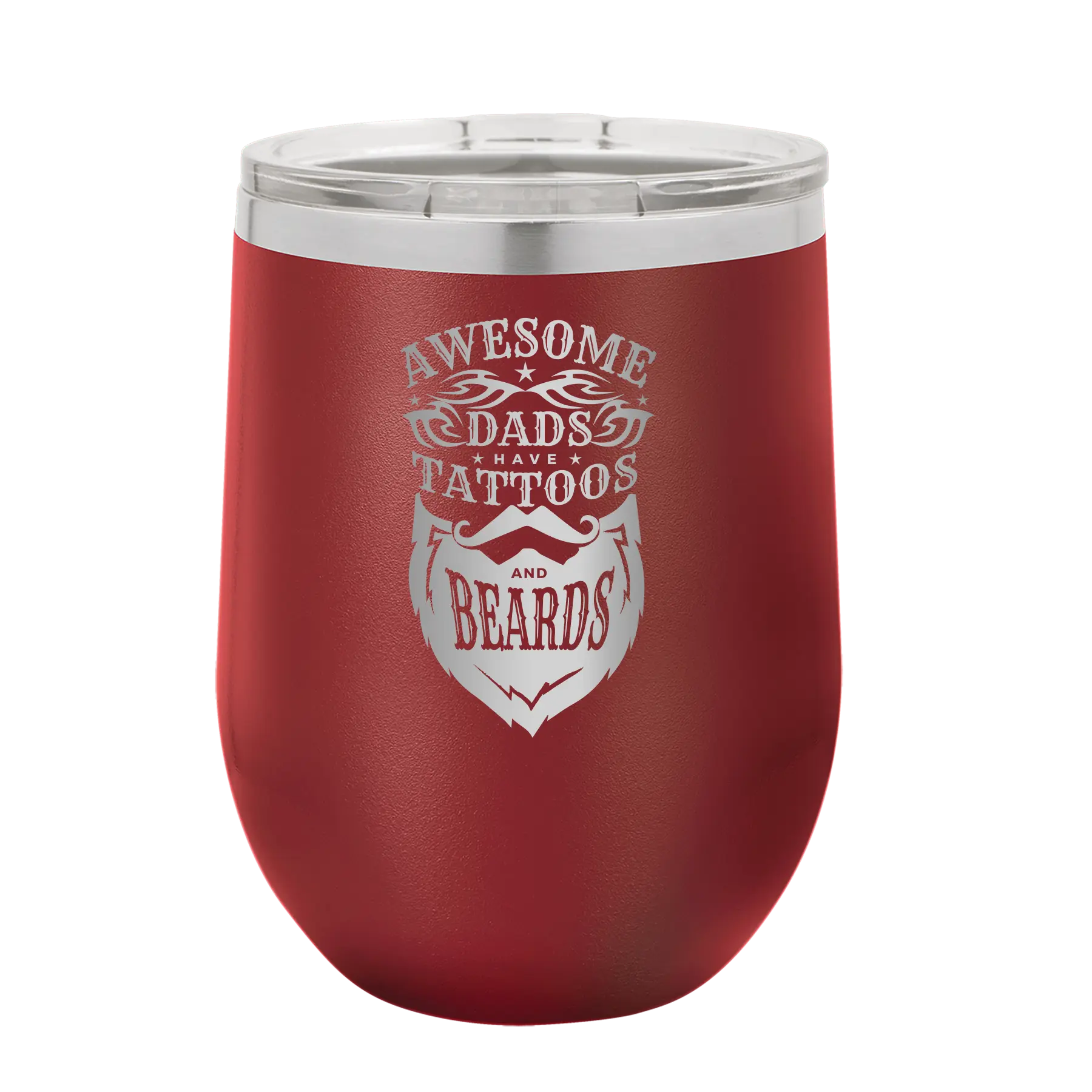 Awesome Dads have Tattoos and Beards Wine Cup | Maroon