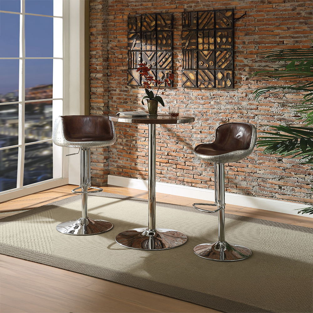 Brancaster - 41" Adjustable Stool With Swivel - Vintage Brown Top Grain Leather & Aluminum
