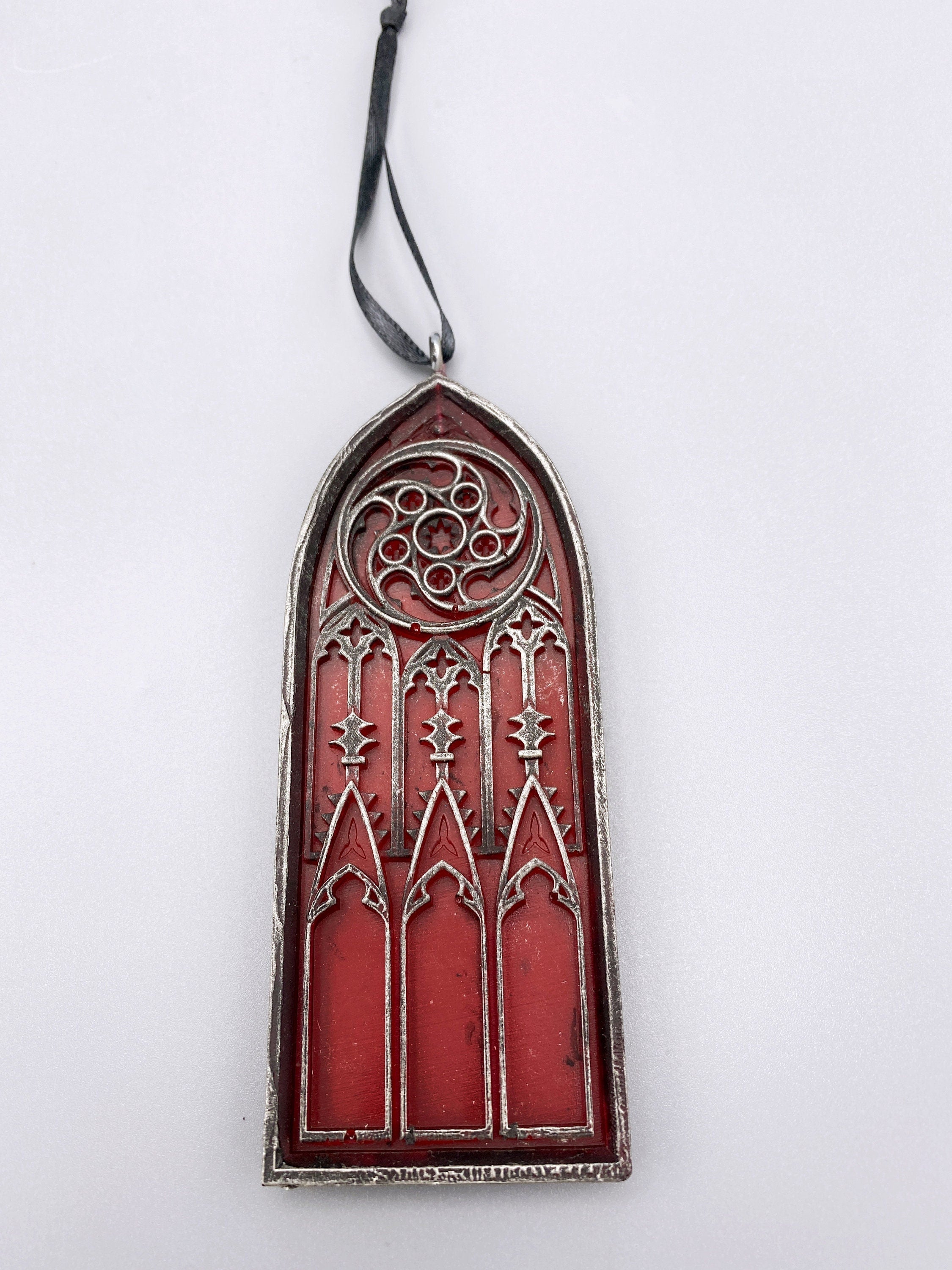 Gothic Cathedral Arch Ornament, Translucent Red| Unique Gothic Home Decor | Resin Medieval Architecture, Gothic Ornament Holiday Decor