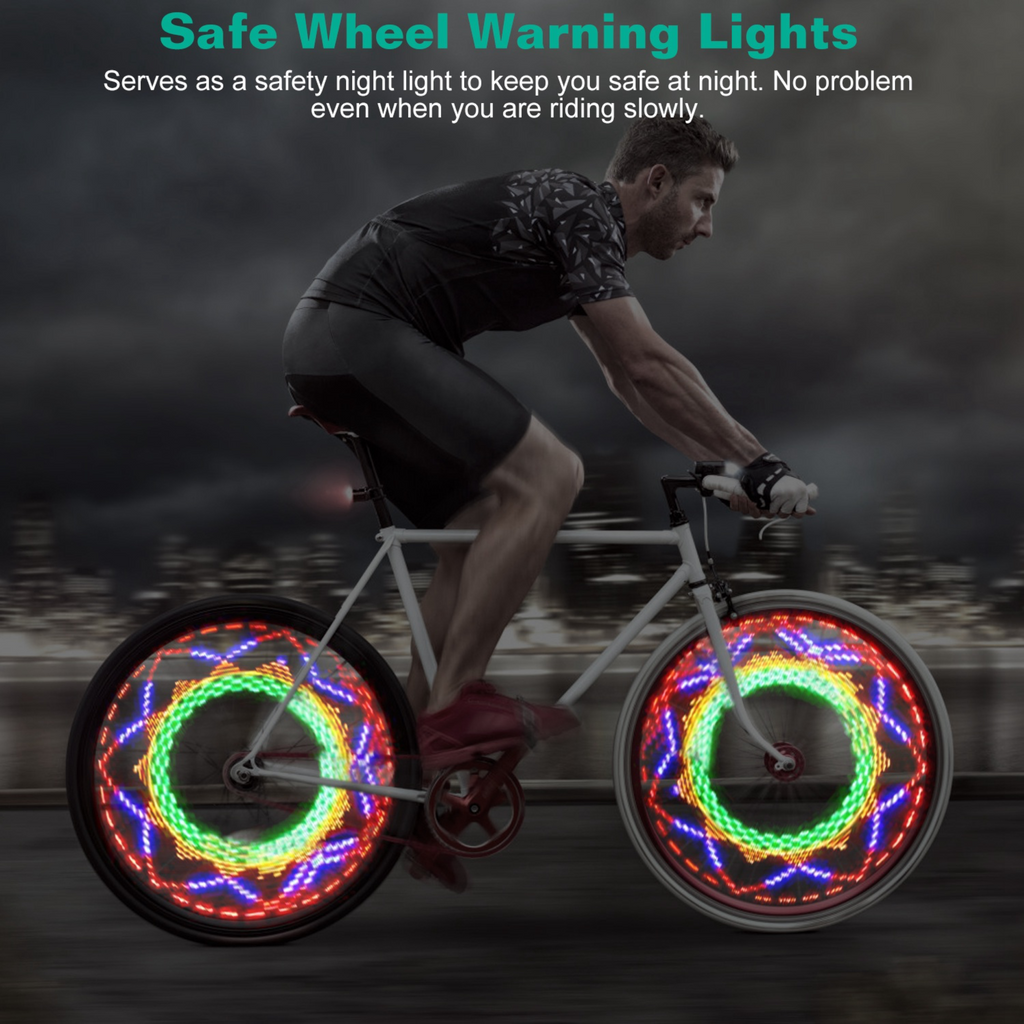 2Pcs 32LEDs Patterns Cycling Lights Rainbow Wheel Tire Flash Lamp Bicycle Colorful LED Wheel Spoke Signal Light w/ 30 Patterns